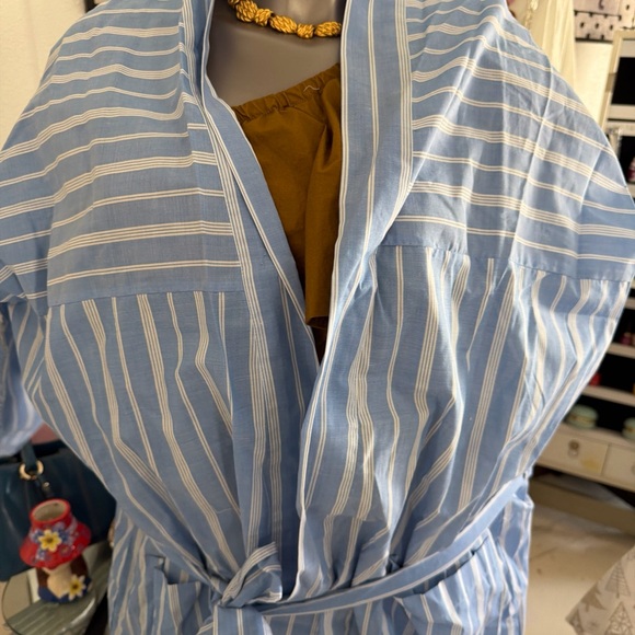 Men's Blue and White Striped Cotton Robe with Tie Belt Bill Blass - Picture 9 of 13